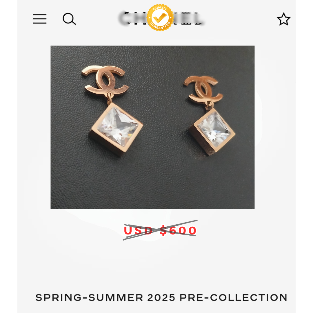 Channel CC Drop Earings with Zircon Pearl