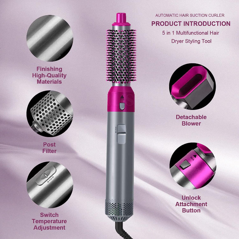 Electric Hair Brush, Curler, Blower, Straightener & Comb (5 in 1)