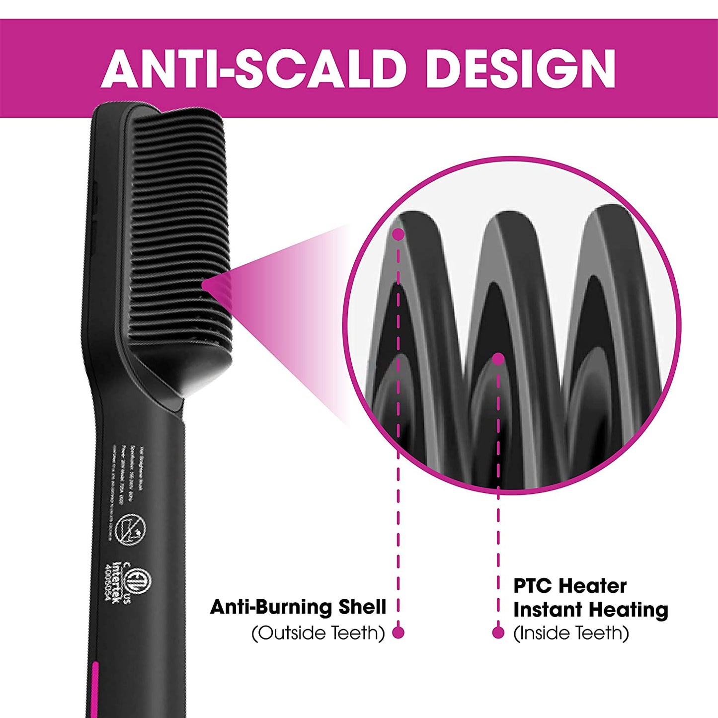 2 In 1 Ionic Straightener Brush With 3 Heat Levels Fast Ceramic Heating Anti-Scald Comb