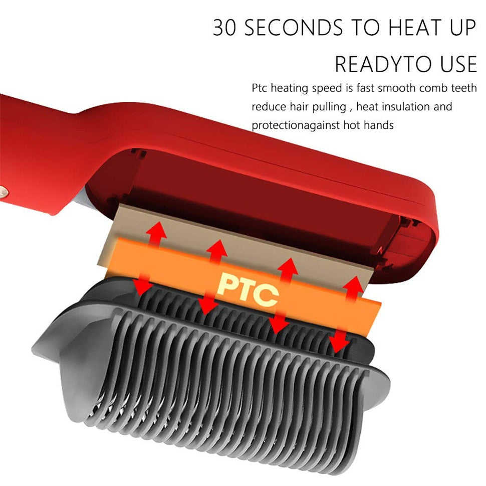 2 In 1 Ionic Straightener Brush With 3 Heat Levels Fast Ceramic Heating Anti-Scald Comb