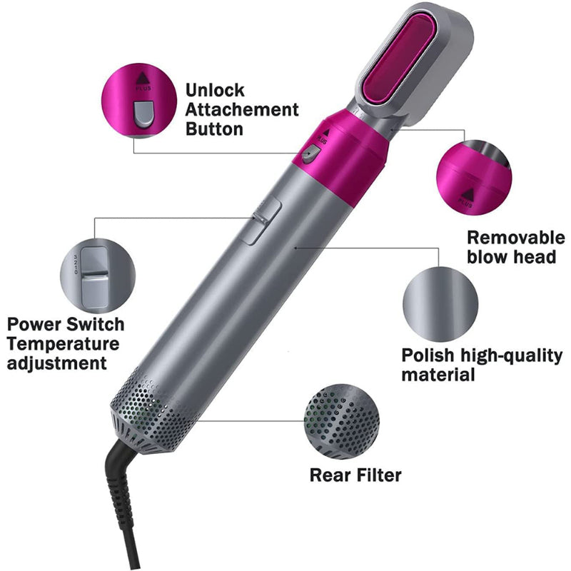 Electric Hair Brush, Curler, Blower, Straightener & Comb (5 in 1)
