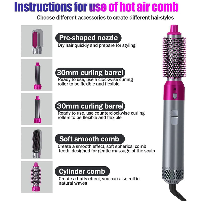 Electric Hair Brush, Curler, Blower, Straightener & Comb (5 in 1)