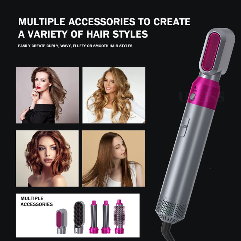 Electric Hair Brush, Curler, Blower, Straightener & Comb (5 in 1)