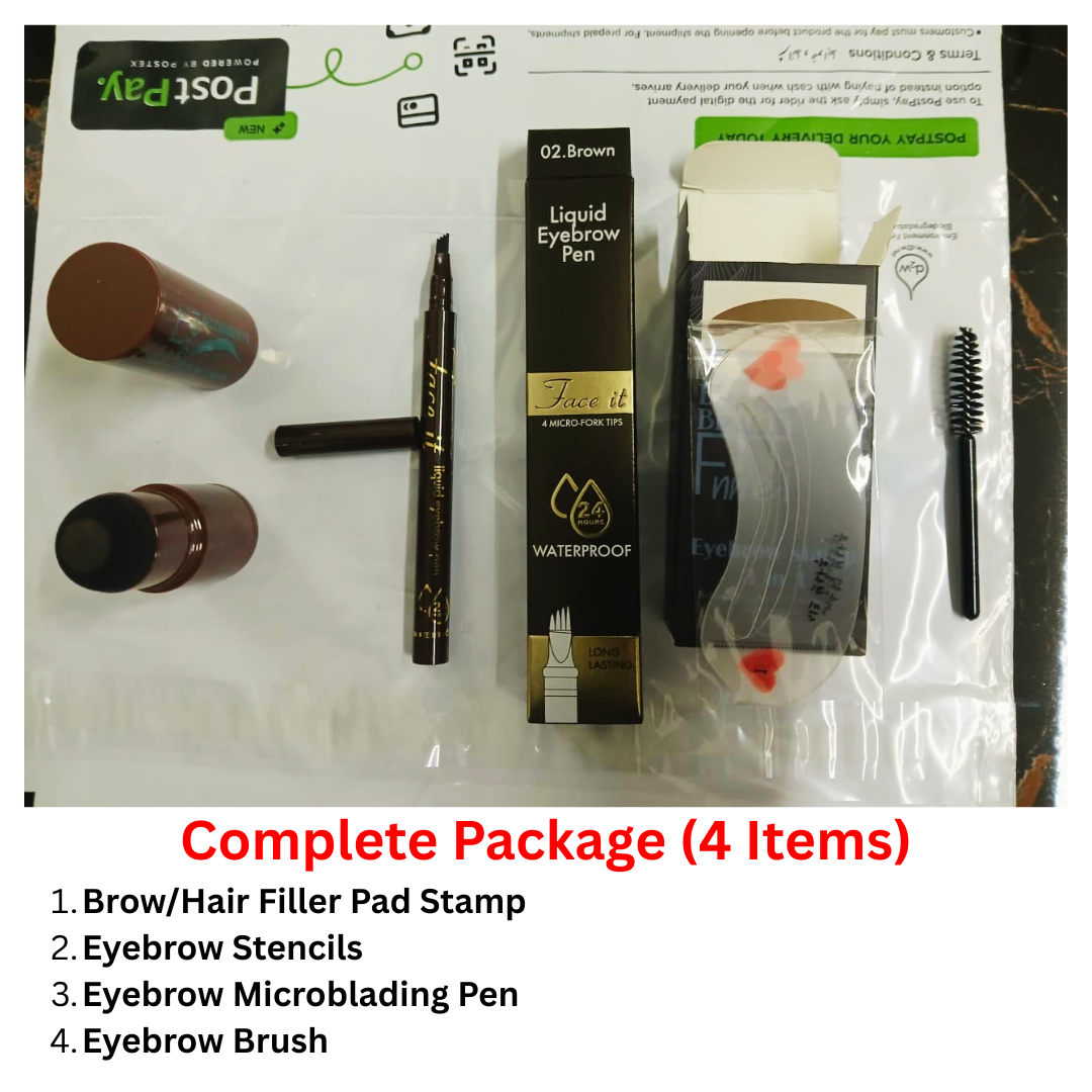 Brow & Hairline Filler Pad Stamp Kit with FREE Eyebrow Microblading Fork Pen