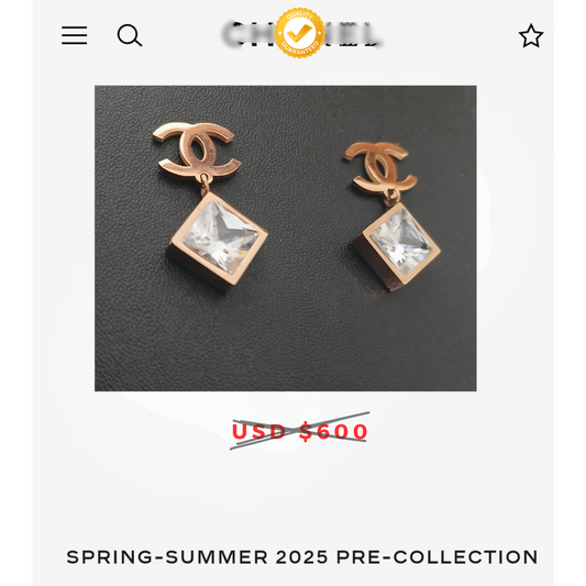 Channel CC Drop Earings with Zircon Pearl