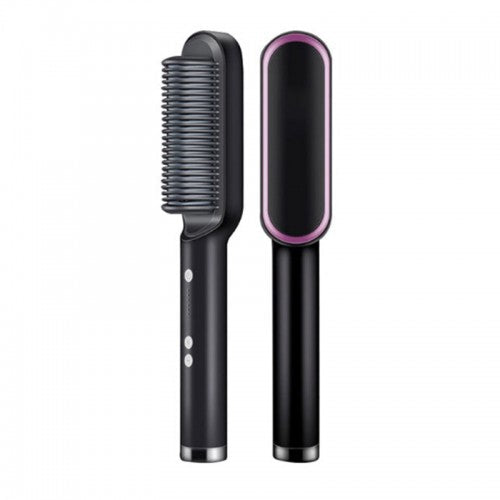 2 In 1 Ionic Straightener Brush With 3 Heat Levels Fast Ceramic Heating Anti-Scald Comb