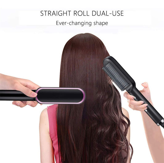 2 In 1 Ionic Straightener Brush With 3 Heat Levels Fast Ceramic Heating Anti-Scald Comb