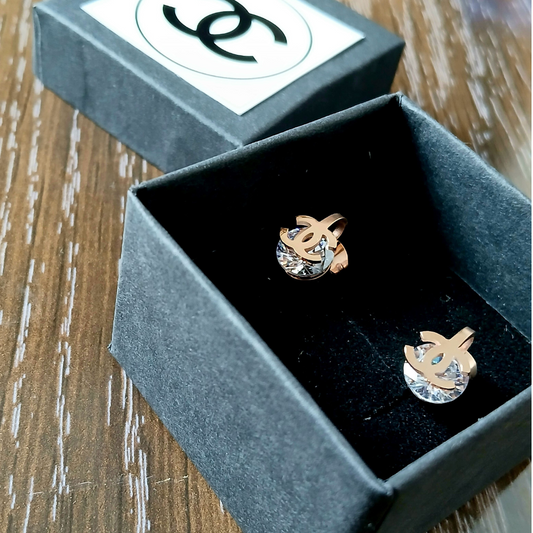 Channel CC Cluster Stud Earrings Rose Gold